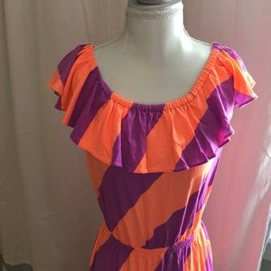 Lilly Pulitzer Orange and Purple Maxi Dress with Ruffle Neckline
